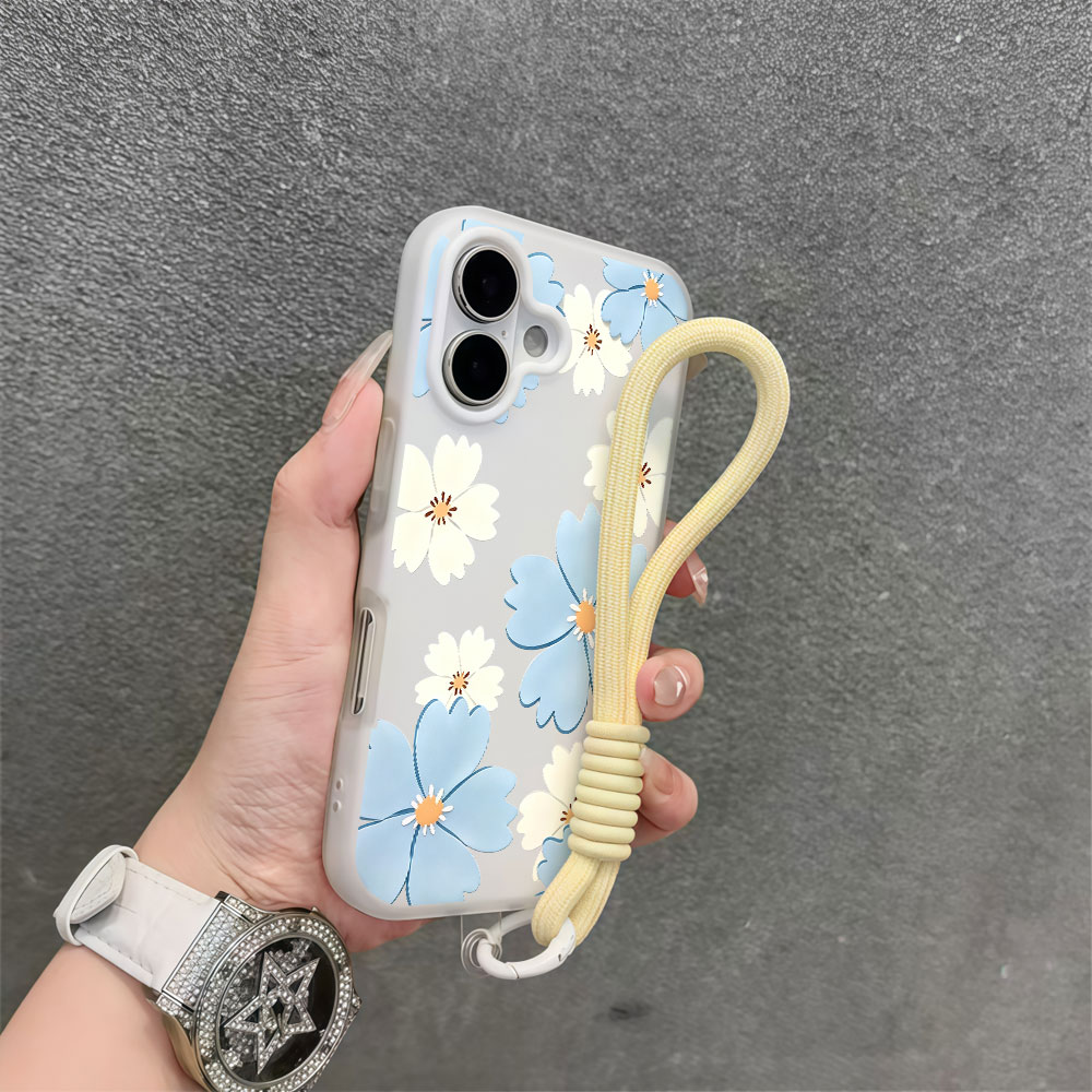 Samsung Galaxy Strap - Casing Ponsel Bunga Putih Biru Muda